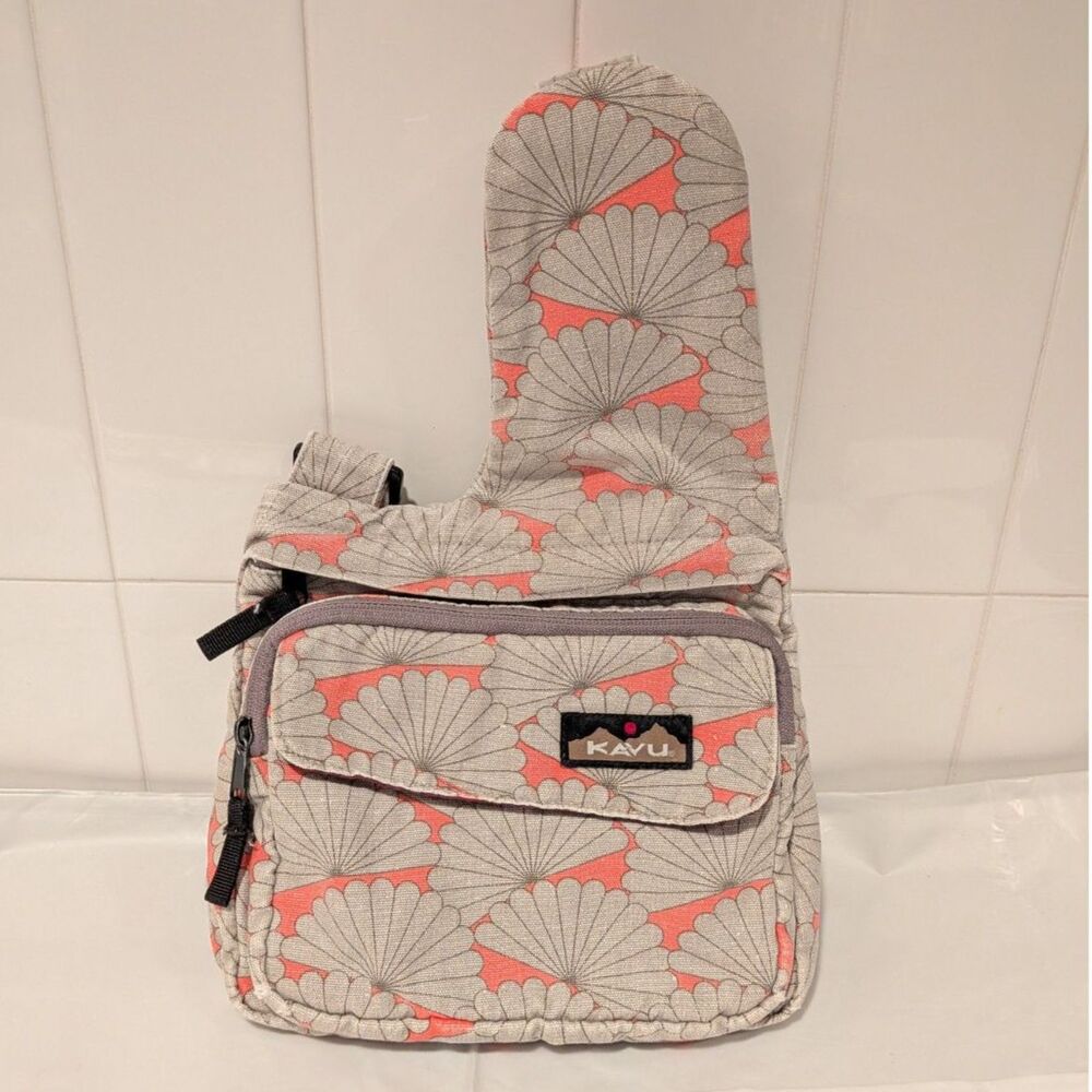 Kavu Crossbody Light-Grey Hot-Pink Retired Fan Pattern Bag